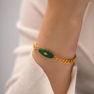 Link Armbanden roestvrij staal retro stijl armband minimalistische ketting metaal ingelegde Afrikaanse jade mode statement licht gezellige sieraden