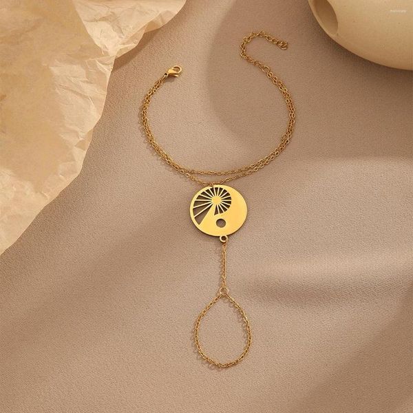 Pulseras de eslabones de acero inoxidable Retro Yin-Yang Charm Bracelet Ring Sling Finger Gift