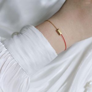 Bracelets à maillons en acier inoxydable, petite chaîne d'épissure de corde rouge, bijoux pour femmes, pendentif carré en brique