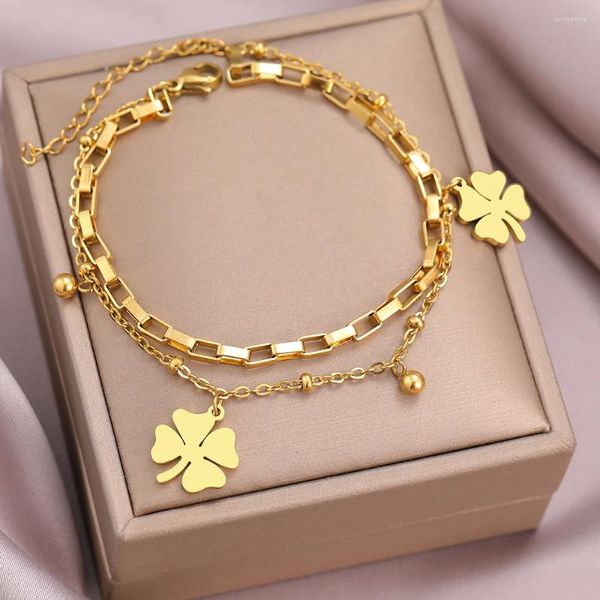 Bracelets liens en acier inoxydable tendance fine cloffe boucles suspendus perles de couches bracelet de mode pour femmes bijoux festivals cadeaux