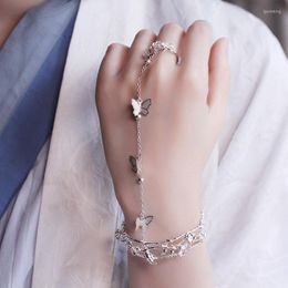 Pulseras de eslabones, pulsera esclava de mariposa estrella, accesorios de mano para mujer, anillo de dedo conectado a la moda para mujer, joyería Bohemia