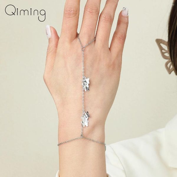 Bracelets de liaison déclaration Bracelet à anneau de doigt connecté pour femmes