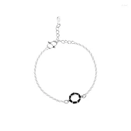 Bracelets de liaison couleur argent sterling pour les femmes cercles géométriques noirs charmez la chaîne de la main féminine bijoux de mode de mode