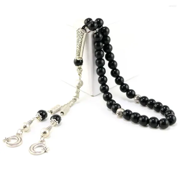 Pulseras de eslabones Piedra Tasbih Pulsera musulmana negra para hombres Adoración islámica Misbaha Accesorios Rosario 33 66 99 Regalo de joyería de cuentas