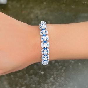 Pulseras de eslabones Impresionante Zirconia cúbica Joyería de boda nupcial Color plata Cristal azul Pulsera CZ para regalo de dama de honor LYS0258