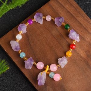 Link Armbanden Stijl Verkoop 1 stks Natuurlijke Amethist Geode Kraal Armband Echte Halfedelstenen Edelsteen Sieraden 18 cm