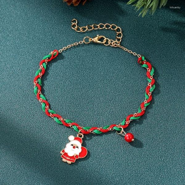 Pulseras de enlace Estilo Santa Claus Pulsera trenzada para mujeres Exquisito tejido hecho a mano Elk Árbol de Navidad Colgante Fiesta Joyería Regalos