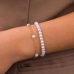 Bracelets de liaison élégant et minimaliste Imitation perle double couche Bracelet Attribuable Bracelet Bijoux Cadeaux Accessoires
