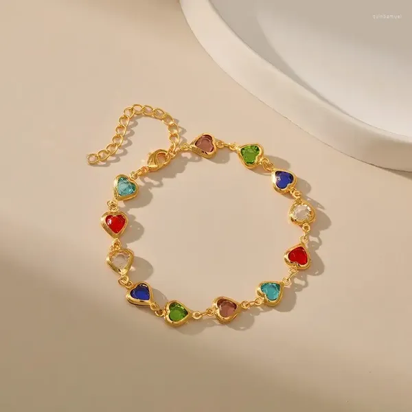 Bracelets à maillons été mode créative forme de coeur perle de cristal bracelet de couleur or avec amour pour les femmes fille fête d'anniversaire bijoux cadeau