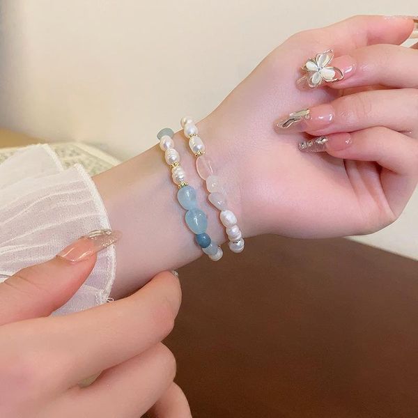 Bracelets de liaison Bracelet élastique de perle en pierre naturelle d'été pour femmes exquise de bijoux perles exquises accessoires en gros
