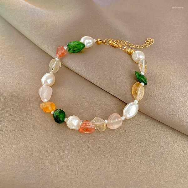 Pulseras de eslabones, pulsera de lujo de perlas naturales de verano para mujer, brazaletes de cuentas de piedra de cristal coloridos a la moda, accesorios de joyería para vestido