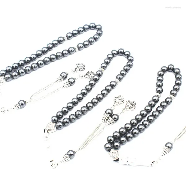 Bracelets à maillons Tasbih pierre d'hématite naturelle favorise la Circulation sanguine Misbaha 33 perles Bracelet musulman accessoire cadeau islamique turquie