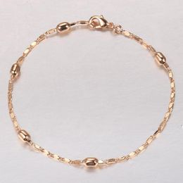 Link Armbanden dunne 2 mm vintage dames meisjes 585 rosé goud kleur kralen polsband ketens bruiloft sieraden groothandel 20 cm dcb72