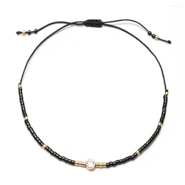 Bracelets de liaison corde mince Black Miyuki Glass Beads charme CZ Crystal For Women Girls Bracelet à la main Bijoux de fête de mariage