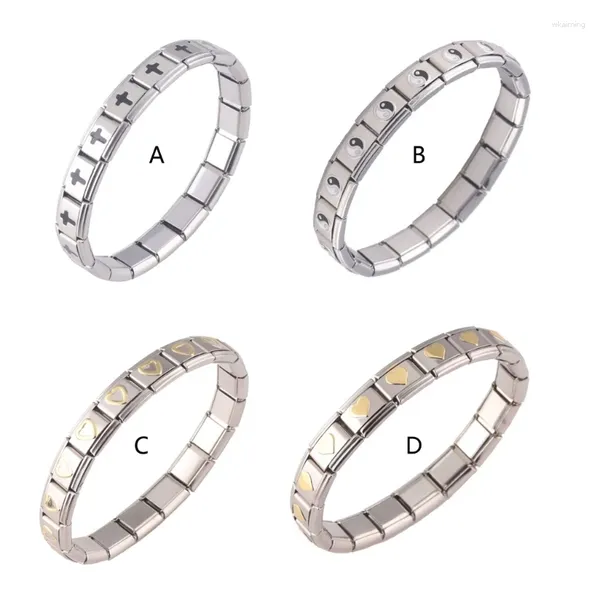 Bracelets à maillons fins et extensibles, en acier inoxydable, à perles plates, pour hommes et femmes