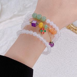 Lien Bracelets Trois Cercles Lychee Frozen Agate Bracelet Pour Femmes Filles Rétro Ethnique Blanc String Transport Trèfle Gourde Bijoux 2022