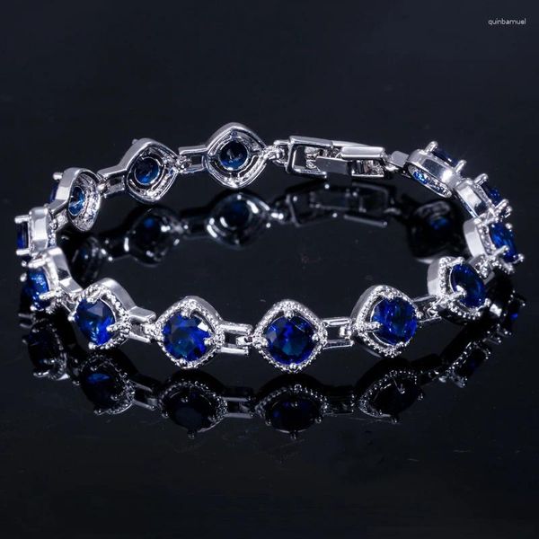 Bracelets à maillons ThreeGraces Mode Bleu Zircon Cubique Pierre Argent Couleur Tennis Bracelet Pour Femmes Parti Costume Bijoux Accessoires BR385