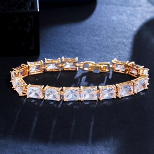 Link Bracelets ThreeGraces Magnifique Cubic Zirconia Crystal Wedding Party Tennis Bracelet Pour Femmes Mode Jaune Or Couleur Bijoux BR185