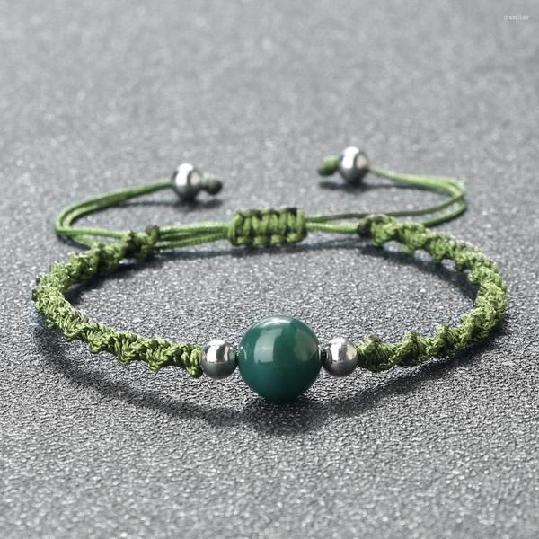Bracelets à maillons tibétains bouddhistes faits à la main, corde verte, charme, taille réglable, perles en pierre naturelle, pendentif pour femmes et hommes, bijoux