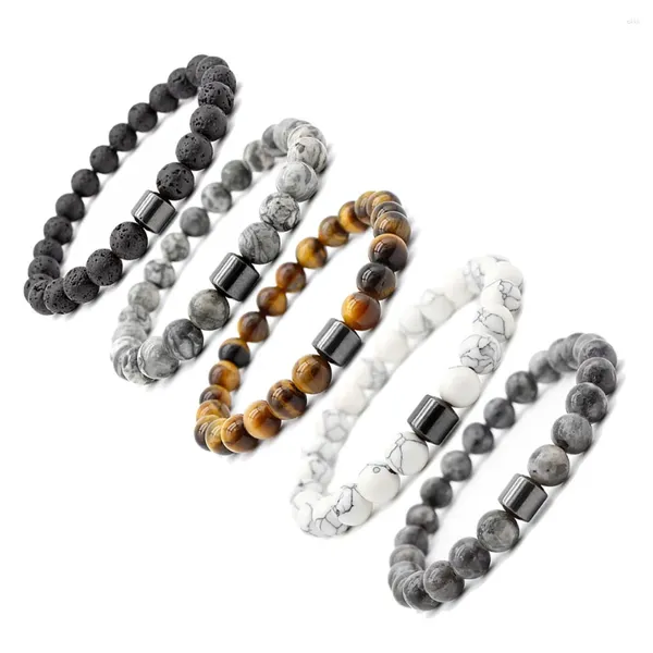 Link Bracelets Tiger Eyes Natural Stone Beads Handmade Men Magnetic Hematite Accesorio para novio Padre regalo
