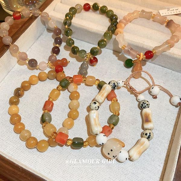 Pulseras de eslabones TIOWIOS 2023, pulsera sencilla coreana pequeña de piedra Natural fresca con semillas de tilo, cachorro ajustable con cuentas para mujer