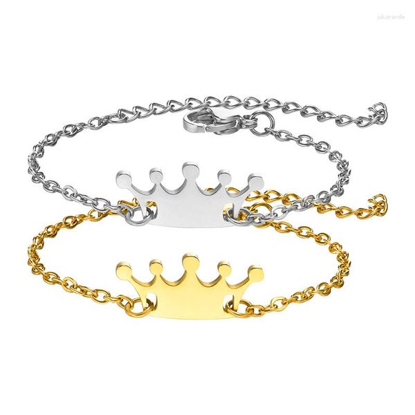 Link Bracelets Titanium Steel Crown Corona para hombres Mujeres Amantes Niños Niños Niños Joyas Oro Regalización de color plateado