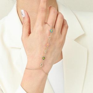 Link Armbanden Todorova Kleurrijke Daisy Flower Zirkoon vingerring voor vrouwen verbonden handharnasarmband bruiloft sieraden cadeau