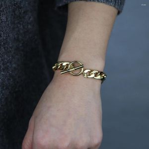Bracelets à maillons de qualité supérieure, chaîne cubaine, fermoir à bascule, couleur or, tendance, pour femmes européennes, vente en gros