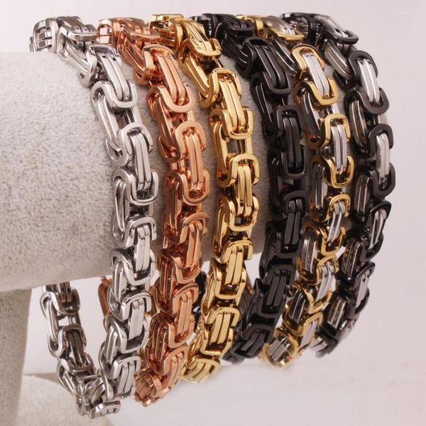 Pulseras de eslabones, pulsera de acero inoxidable superior para hombres y mujeres, cadena de caja bizantina, Color dorado, plateado, negro, joyería de moda 2023 de 7-11