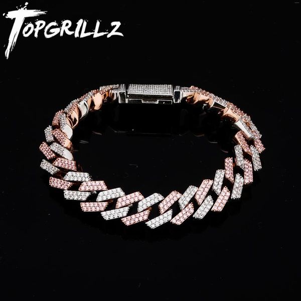 Pulseras de eslabones TOPGRILLZ Cierre de caja grande de 14 mm Pulsera cubana de Miami Color dorado plateado Iced Out Cubic Zircon Rock Hip Hop Style Hombres