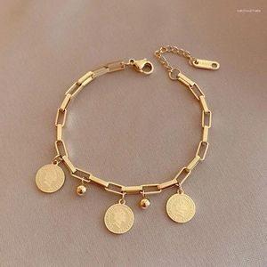 Schakelarmbanden Trendy 14K Echt Verguld Rond Portret Voor Vrouwen Hoge Kwaliteit Sieraden Roestvrij Stalen Ketting Afstudeercadeau