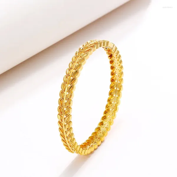 Pulseras de eslabones de moda 24K chapado en oro hojas pulsera encanto brazalete dorado para mujer niña joyería de moda regalo de cumpleaños 2024