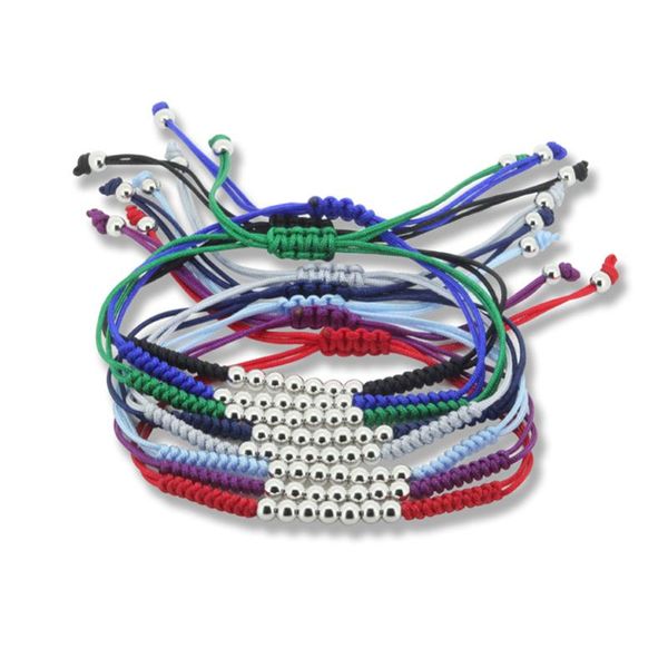 Lien Bracelets À La Mode Noir Rouge Gris Vert Violet Bleu Voilet Corde Avec 7 Perles De Cuivre Argenté Macramé Main Bijoux Goutte Chaîne