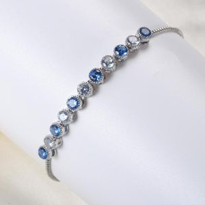 Link Armbanden Trendy Elegant Blue Cubic Zirconia Box Chain For Women Koreaanse stijl Sieraden Delicate charm vintage luxe hand