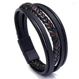 Bracelets à maillons en cuir véritable pour hommes et femmes, corde tressée multicouche en acier inoxydable, bijoux tendance