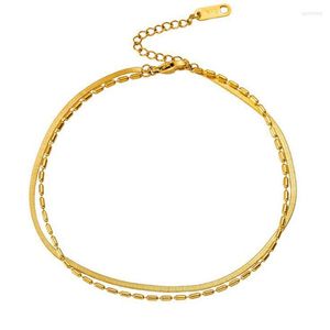 Pulseras de eslabones, cadena de cuentas de espiga multicapa de acero inoxidable chapado en oro a la moda para mujer, joyería impermeable