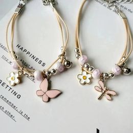 Bracelets de liaison triples couches de corde fleur papillon draganfly charme bracelet mignons filles perles en plastique ccb métal rose époxy