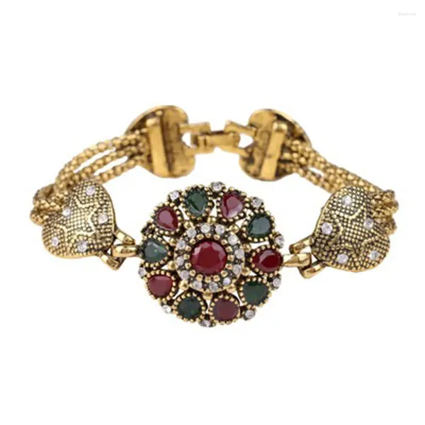 Pulseras de enlace Pulsera de pavo para mujeres Aleación tibetana Resina roja Gold Color Bangle Retro Bohemio Romano Royal Joyería