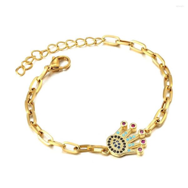 Bracelets à maillons Style turc porte-bonheur en acier inoxydable, Micro-incrusté de Zircon coloré, bijoux cadeaux pour dames