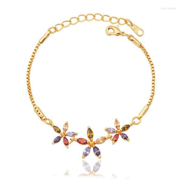 Lien Bracelets U7 Zircone Fleur En Gros Or Couleur Boîte Chaîne Romantique Coloré Zircon Bracelets Cadeau Pour Fille H416