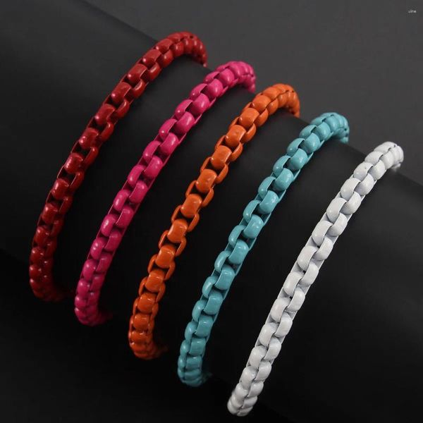 Pulseras de eslabones ULJ, cadena de caja de acero inoxidable básica colorida para mujeres y hombres, pulsera impermeable Hiphop, regalos de joyería