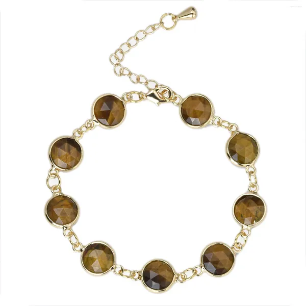 Pulseras de eslabones únicas para mujeres Pulsera de ojo de tigre Chapado en cobre Cadena de oro de 14 quilates Brazalete de amatista Joyería de cristal real