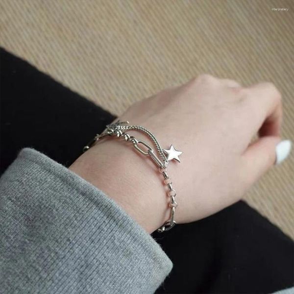 Pulseras de eslabones Pulsera vintage con estrella única en plata de ley 925: regalo para los amantes de la moda El arte es simple