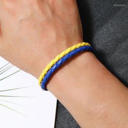 Bracelets de liaison manchet unisexe tressé bracelet de drapeau ukrainien bleu bleu et jaune