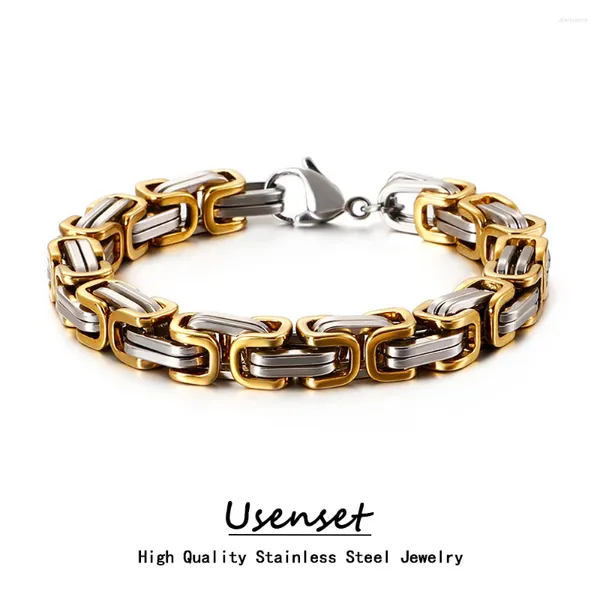 Pulseras de eslabones USENSET Cadenas bizantinas Pulsera 304 Acero inoxidable Hombres Hecho a mano PVD Chapado en oro Regalos de joyería a prueba de óxido