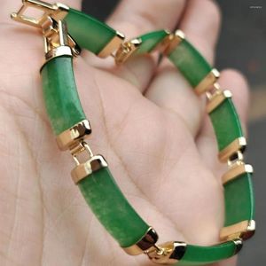 Bracelets à maillons plaqués sous vide incrustés de Jade malais vert soleil, rangée de main en bambou, Section féminine