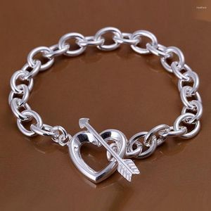 Bracelets de liaison Valentine Gift Fashion Silver Color Bijoux Romantique Chaîne de coeur creux Femme Lady Mute Wedding