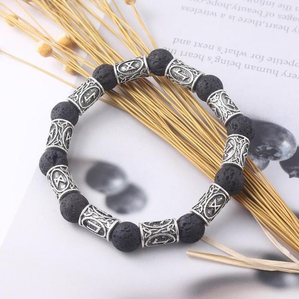 Lien Bracelets Vantage Pierre De Lave Marteau Mjolnir Norse Viking Runes Perles Amulette Bracelets Pour Hommes Femmes Bijoux Cadeau