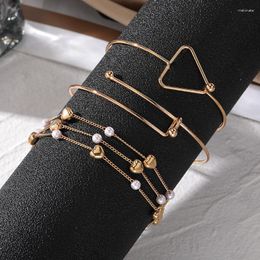 Link Armbanden Vienkim Fashion Chain Liefde Parel Dubbele Armband Temperament Perzik Hart Hanger Vrouwelijke Student Sieraden