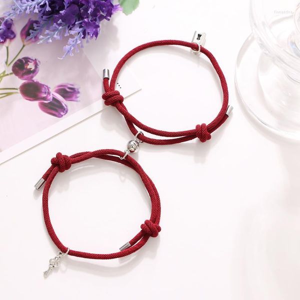 Pulseras de enlace Vienkim Pulsera magnética Forma redonda Colgante Encanto Pareja para amante Amigo Cuerda trenzada Imán Cadena de joyería